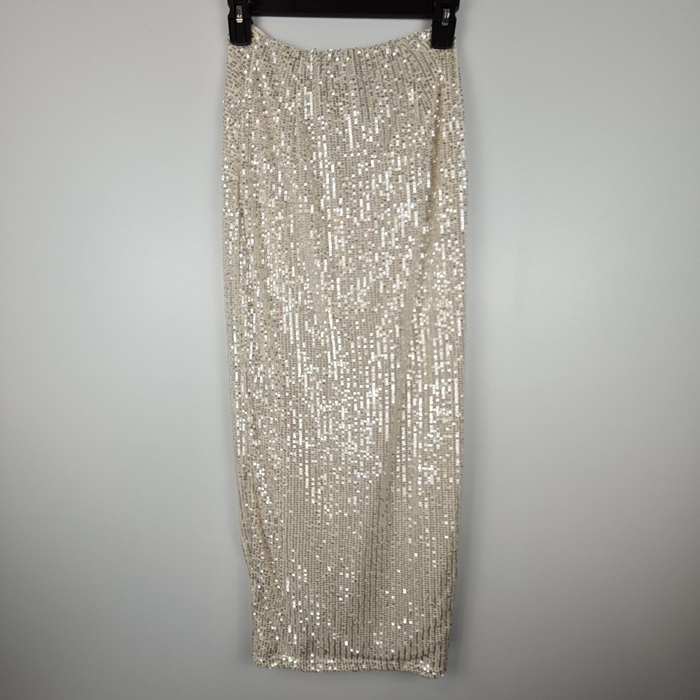 Forever 21 Sequin Ivory Two Piece Outfit Women's Small Top And Skirt Shiny Party - Picture 15 of 16